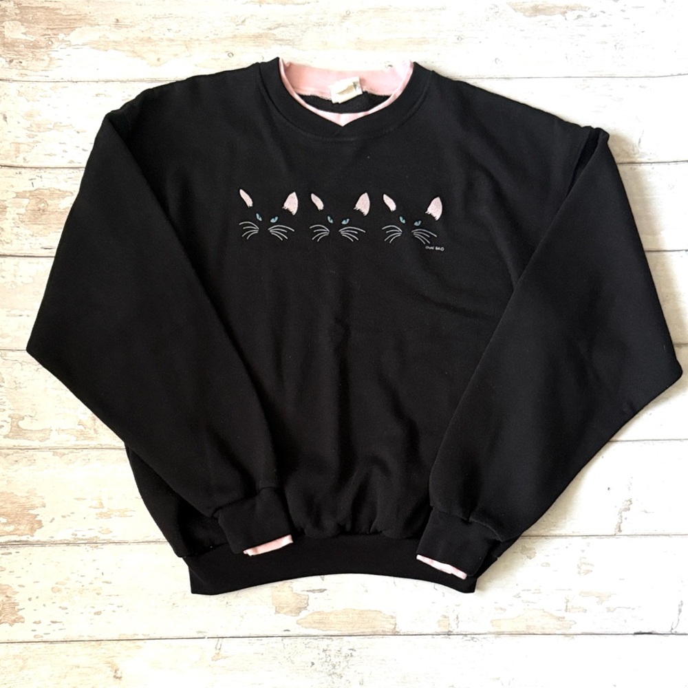 Women’s XL Black Cat Crewneck Sweatshirt Sweater Action Brand Size X Large